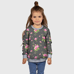 Свитшот детский Розовые розы на сером фоне, цвет: 3D-меланж — фото 2