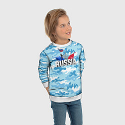 Свитшот детский Russia: синий камфуляж, цвет: 3D-белый — фото 2