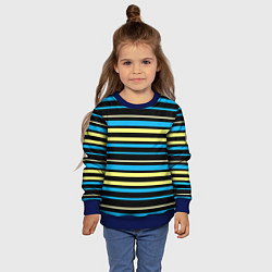 Свитшот детский Желто-голубые полосы на черном фоне, цвет: 3D-синий — фото 2