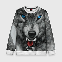 Свитшот детский Агрессивный волк с синими глазами, цвет: 3D-белый