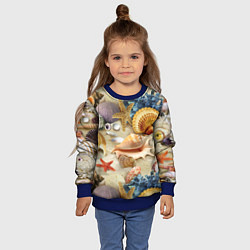 Свитшот детский Морские раковины, кораллы, морские звёзды на песке, цвет: 3D-синий — фото 2