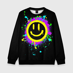 Свитшот детский Смайлик - неоновые брызги, цвет: 3D-черный