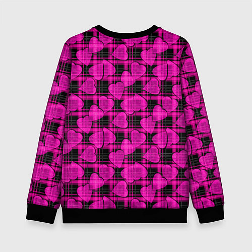 Детский свитшот Black and pink hearts pattern on checkered / 3D-Черный – фото 2