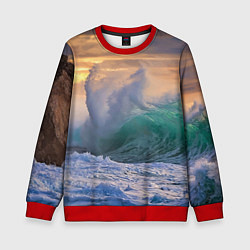 Свитшот детский Штормовая волна, накатывающая на берег, цвет: 3D-красный