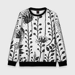 Свитшот детский Нарисованные монохромные цветы, цвет: 3D-черный