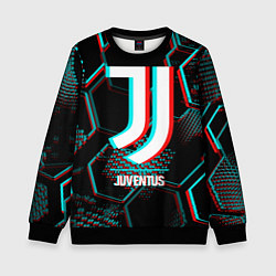 Свитшот детский Juventus FC в стиле glitch на темном фоне, цвет: 3D-черный