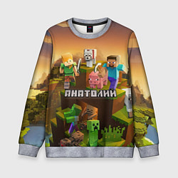 Свитшот детский Анатолий Minecraft, цвет: 3D-меланж