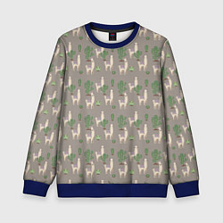 Свитшот детский Три забавных ламы среди кактусов, цвет: 3D-синий