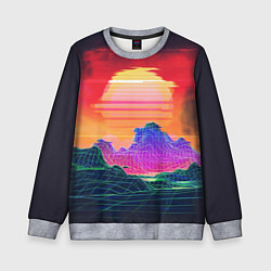 Свитшот детский Синтвейв неоновые горы на закате, цвет: 3D-меланж
