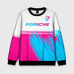 Свитшот детский Porsche neon gradient style: символ сверху, цвет: 3D-черный