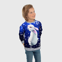 Свитшот детский Белый кролик в снежинках, цвет: 3D-меланж — фото 2