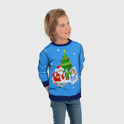 Свитшот детский Дед Мороз, Снегурочка и елка, цвет: 3D-синий — фото 2