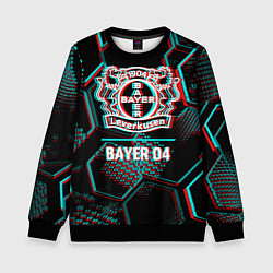 Свитшот детский Bayer 04 FC в стиле glitch на темном фоне, цвет: 3D-черный