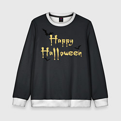 Свитшот детский Happy Halloween надпись с летучими мышами, цвет: 3D-белый