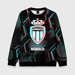 Свитшот детский Monaco FC в стиле glitch на темном фоне, цвет: 3D-черный