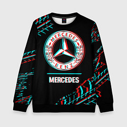 Свитшот детский Значок Mercedes в стиле glitch на темном фоне, цвет: 3D-черный