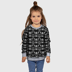 Свитшот детский Черно-белый цветочный полосатый ретро узор, цвет: 3D-меланж — фото 2