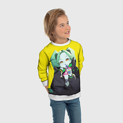 Свитшот детский Ребекка пьет коктель - Cyberpunk, цвет: 3D-белый — фото 2