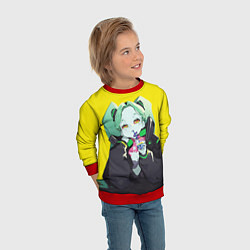 Свитшот детский Ребекка пьет коктель - Cyberpunk, цвет: 3D-красный — фото 2