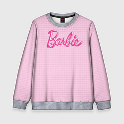 Свитшот детский Барби - логотип на клетчатом фоне, цвет: 3D-меланж