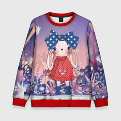 Свитшот детский Модная зайка - новый год, цвет: 3D-красный