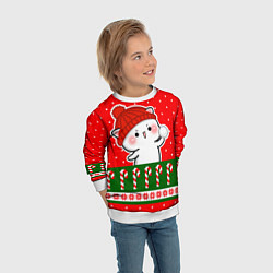 Свитшот детский Белый котик - играет в снежки, цвет: 3D-белый — фото 2