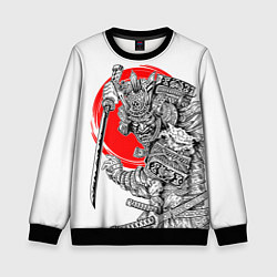 Свитшот детский Самурай с мечом на белом фоне, цвет: 3D-черный