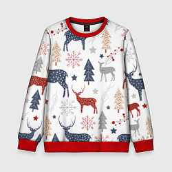 Свитшот детский Олени в новогоднем лесу, цвет: 3D-красный