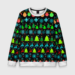 Свитшот детский Узор с ёлками и оленями, цвет: 3D-белый