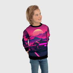 Свитшот детский Синтвейв закат с автомобилем, цвет: 3D-черный — фото 2