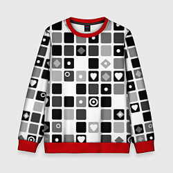 Свитшот детский Черно-белый узор мозаика, цвет: 3D-красный