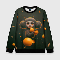 Свитшот детский Милая девушка с мандаринами, цвет: 3D-черный