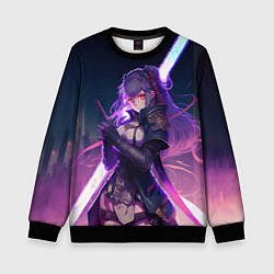 Свитшот детский Cyber girl in purple light, цвет: 3D-черный