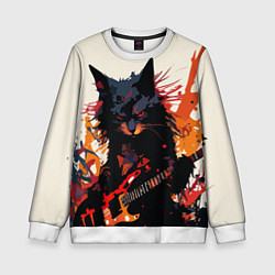 Свитшот детский Black rocker cat on a light background - C-Cats co, цвет: 3D-белый