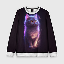 Свитшот детский Неоновый котик и луна, цвет: 3D-белый