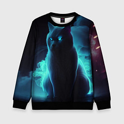Свитшот детский Нейрокот в голубом дыму, цвет: 3D-черный