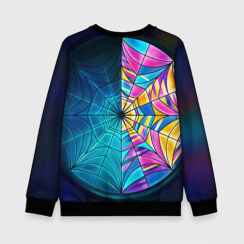 Детский свитшот Уэнсдей - окно ночной витраж - текстура зерна / 3D-Черный – фото 2