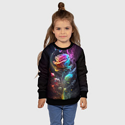 Свитшот детский Неоновая бабочка над большой розой, цвет: 3D-черный — фото 2