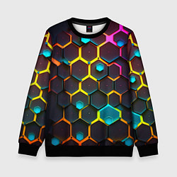Свитшот детский Неоновые абстрактные соты, цвет: 3D-черный