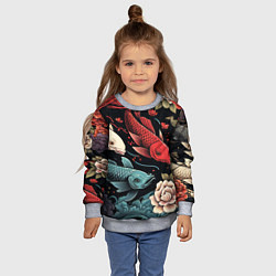 Свитшот детский Узор с японскими карпами кои, цвет: 3D-меланж — фото 2