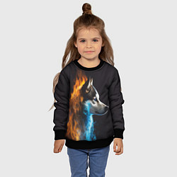 Свитшот детский Голова волка Стихия огня, цвет: 3D-черный — фото 2