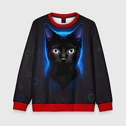 Свитшот детский Черный кот на фоне созвездий, цвет: 3D-красный
