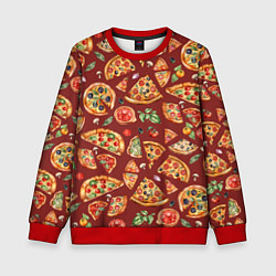 Свитшот детский Кусочки пиццы ассорти - акварельный паттерн, цвет: 3D-красный