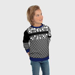 Свитшот детский Черно-белый лоскутный узор-пэчворк, цвет: 3D-синий — фото 2