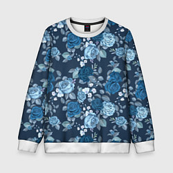 Свитшот детский Голубые розы паттерн, цвет: 3D-белый
