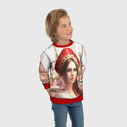 Свитшот детский Девушка в кокошнике с косой - кремль, цвет: 3D-красный — фото 2
