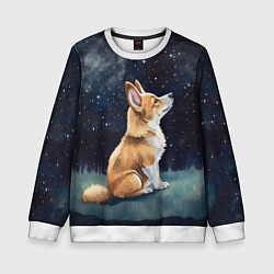 Свитшот детский Корги и звездное небо - акварель, цвет: 3D-белый