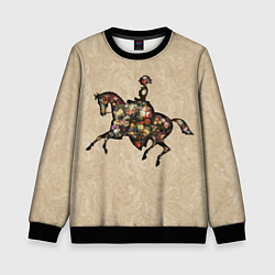 Свитшот детский Ретро девушка на лошади и винтажные цветы, цвет: 3D-черный