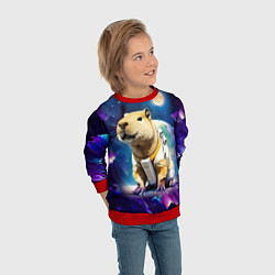 Свитшот детский Капибара-космонавт - нейросеть, цвет: 3D-красный — фото 2