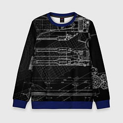 Свитшот детский Чертеж ракеты на чёрном фоне, цвет: 3D-синий